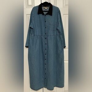 Studio Ease Denim Shirt Dress Black Corduroy Trim Size 22W